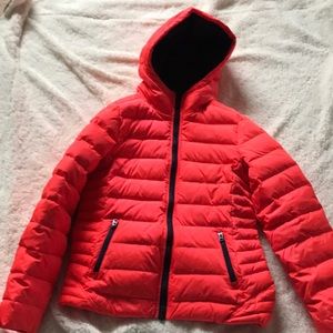 Puffy neon coral American eagle coat
